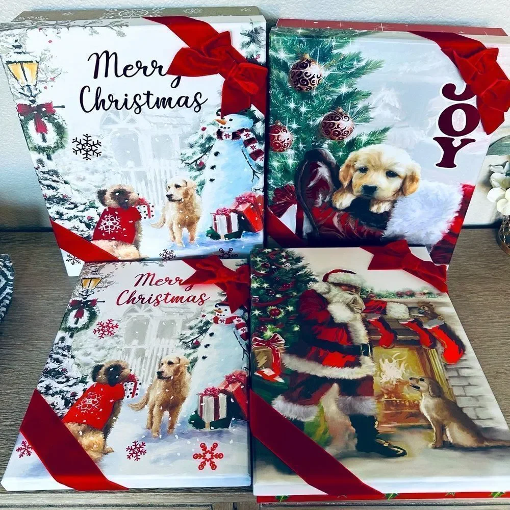Christmas Puppy Dog Holiday Nesting Gift Storage Boxes Set